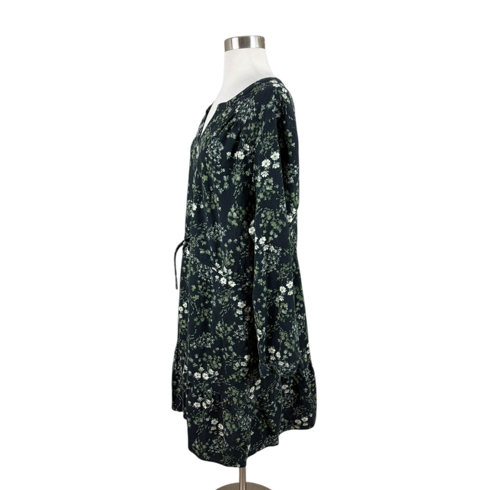Pact Organic Black Green Floral Tie Waist Dress XXL 2XL Organic Cotton Pockets - Picture 2 of 4